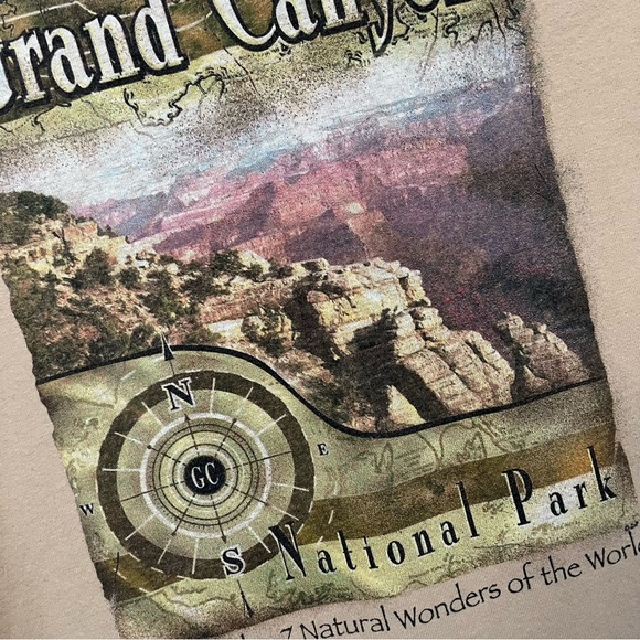 VTG GRAND CANYON DESTINATION SOUVENIR TEE 90s Y2K GRAPHIC T SHIRT TAN LARGE - Picture 4 of 7